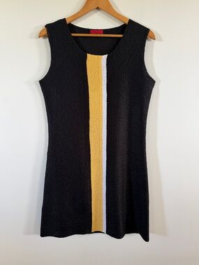 Saint Gil Paris Sleeveless Black sheath dress Yellow & White Center Stripe large